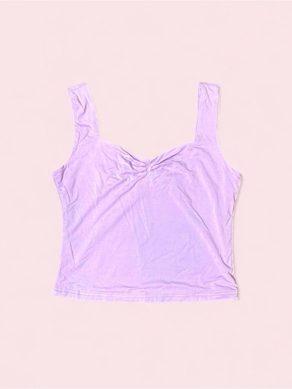 lilac purple tank top with ruched detail